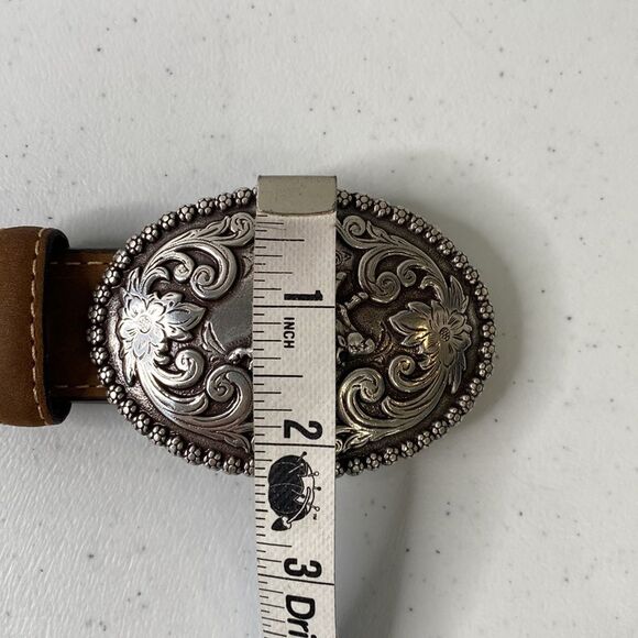 Nocona Western Full-Grain Leather Rodeo Belt with Silver Bull Rider Buckle - Picture 7 of 16